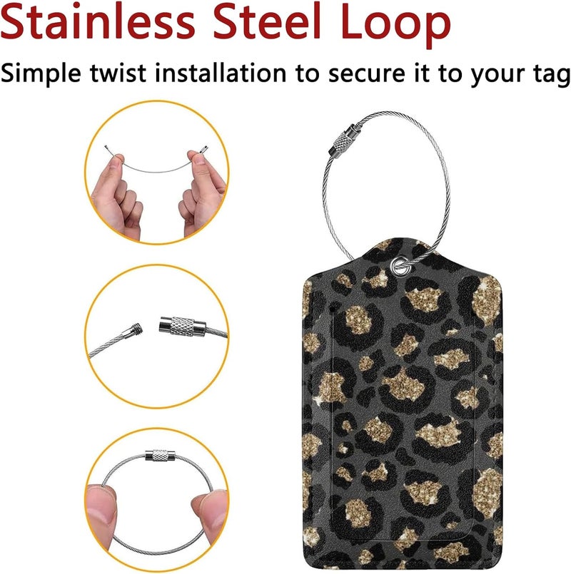 GACCAP 2 Pack Luggage Tags for Suitcase, Privacy Cover ID Label with Stainless Steel and Address Card for Travel Bag Backpack Cruise Ship Essentials Tag Women Girls - Black Gold Leopard Cheetah - Image 2